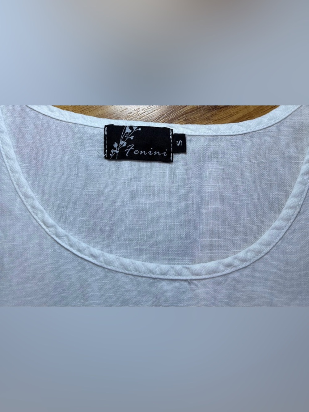 Fenini Cream/White Blouse with Short Sleeves Small 100% Linen - Picture 7 of 10